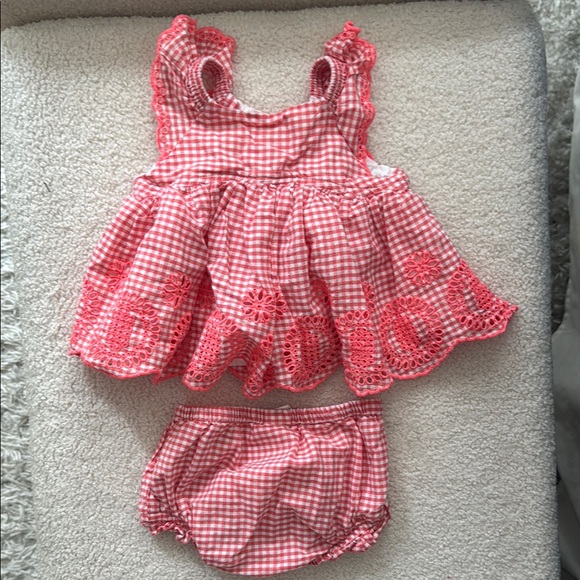 Baby Gap Girls Poplin Eyelet-Hem Gingham Pink Baby Dress Set - size 3-6M - Picture 6 of 6